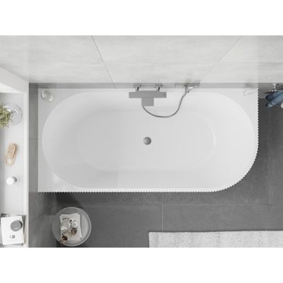 Mexen Silo baignoire autoportante d'angle gauche rainurée 150 x 75 cm, blanche/noire, trop-plein gun metal - 52891507575L-95