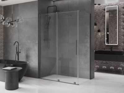 Mexen Velar cabine de douche coulissante 140 x 75 cm, transparent, métal fusil - 871-140-075-01-95