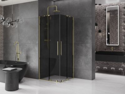 Mexen Velar Duo cabine de douche coulissante 100 x 100 cm, graphite, or - 871-100-100-42-50