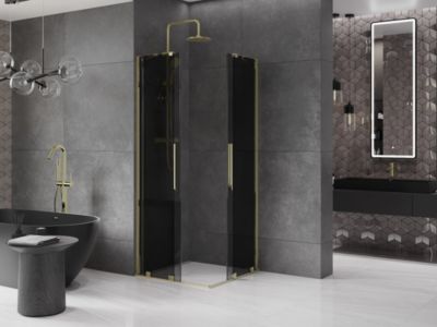 Mexen Velar Duo cabine de douche coulissante 100 x 100 cm, graphite, or - 871-100-100-42-50