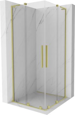 Mexen Velar L Duo cabine de douche coulissante 80 x 80 cm, transparent, or brossé - 871-080-080-02-03-55