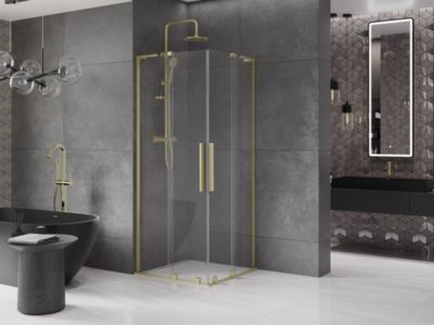 Mexen Velar L Duo cabine de douche coulissante 80 x 80 cm, transparent, or brossé - 871-080-080-02-03-55