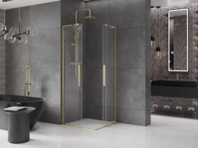 Mexen Velar L Duo cabine de douche coulissante 80 x 80 cm, transparent, or brossé - 871-080-080-02-03-55