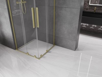 Mexen Velar L Duo cabine de douche coulissante 80 x 80 cm, transparent, or brossé - 871-080-080-02-03-55