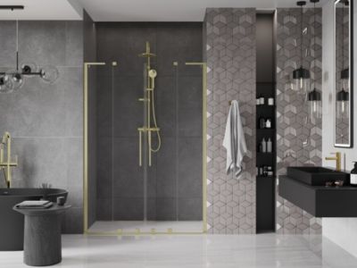 Mexen Velar L Duo porte de douche coulissante 140 cm, transparent, doré brossé - 871-140-003-02-55