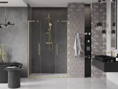 Mexen Velar L Duo porte de douche coulissante 140 cm, transparent, doré brossé - 871-140-003-02-55