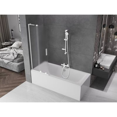 Mexen Velar L paroi de baignoire à 2 panneaux coulissants 85 x 150 cm, givré, blanc - 896-085-003-31-20