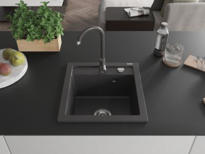 Mexen Vito évier de cuisine en granit 1 bac avec robinet Telma, noir moucheté - 6503-76-670200-76