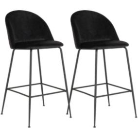 MEYRIN - Lot de 2 Chaises Hautes Velours Noir et Pieds Métal Noir