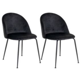 MEYRIN - Lot de 2 Chaises Velours Noir et Pieds Métal Noir