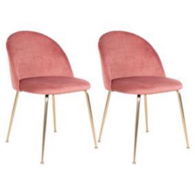 MEYRIN - Lot de 2 Chaises Velours Rose et Pieds Métal Doré