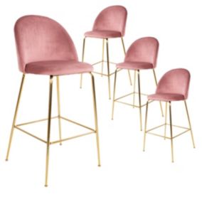 MEYRIN - Lot de 4 Chaises Hautes Velours Rose et Pieds Métal Doré