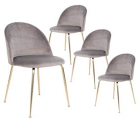 MEYRIN - Lot de 4 Chaises Velours Gris et Pieds Métal Doré