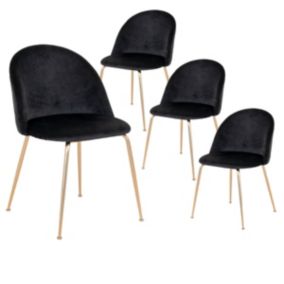 MEYRIN - Lot de 4 Chaises Velours Noir et Pieds Métal Doré