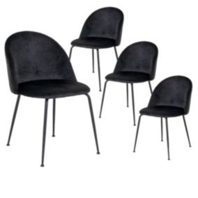 MEYRIN - Lot de 4 Chaises Velours Noir et Pieds Métal Noir