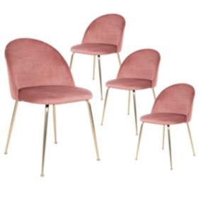 MEYRIN - Lot de 4 Chaises Velours Rose et Pieds Métal Doré