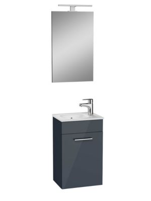 Mia ensemble meuble 39x61x28 cm avec miroir, lavabo et éclairage LED, Anthracite brillant (MIASET40A)