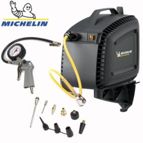 MICHELIN Compresseur d'air mural avec enrouleur automatique tuyau 7 mètres intégré, inclus poignée de gonflage et multi embouts