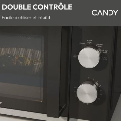 Micro-ondes Candy Moderna CMW20TNMB 700 W 20L Noir - Fonction Décongélation - Plateau Tournant en Verre - 6 Niveaux de Puissance