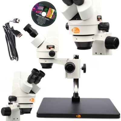 Microscope Stéréoscopique Trinoculaire Pluto Pro - Zoom 7x-45x, Caméra ...