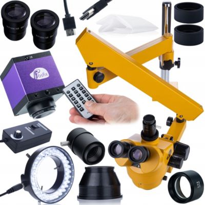 Microscope Trinoculaire sur Potence 7-45x - Caméra HDMI Panasonic, Lentille Barlow 0.5x, LED 56, Inspection Électronique