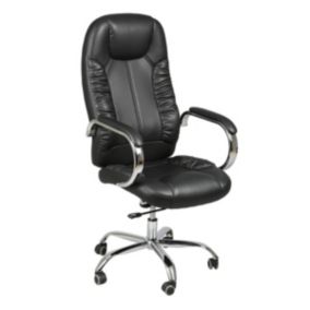 MIKE - Fauteuil de Bureau Simili Cuir Noir et Chrome