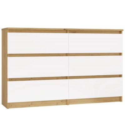 MILAN - Commode de chambre large - 6 tiroirs - 30x120x77 cm - ARTISAN ET BLANC