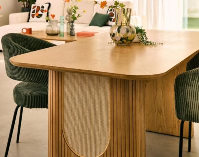 Milazzo - table à manger - bois plaqué chêne et cannage - 180 cm - Lisa Design