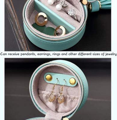 Mini boîte de rangement ronde portable en cuir pour bijoux, boîte de rangement de voyage avec fermeture éclair