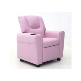 Mini fauteuil relax ITCHI relevable manuellement matière PU couleur rose, idéal pour un salon confortable