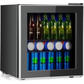 Mini Frigo Portable 45L Porte en Verre 60 Canettes Température Ajustable Étagères Amovibles Réglables Noir