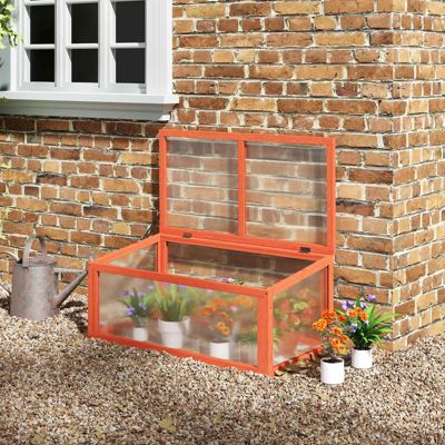 Mini jardinière en bois et polycarbonate 90x46x40cm orange avec couvercle ouvrant