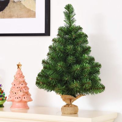 Sapin De Noël Artificiel 60 Cm Avec 67 Branches - PVC Réaliste, Base En Ciment Et Toile De Jute - Décoration Table, Vitrine, Maison