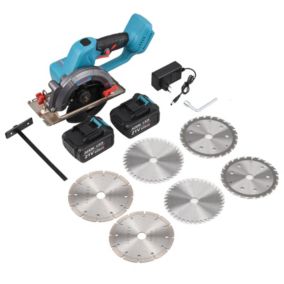 Mini scie circulaire sans fil 21V, Scie circulaire à piles avec 2 batteries, 6 lames de scie, profondeur et angle de coupe