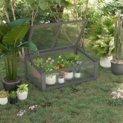 Mini serre de jardin 100x65x40 cm en bois gris avec couvercle transparent