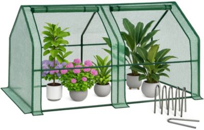 Mini Serre de jardin avec 2 portes enroulables bache PE renforcee 135g/m2 180x90x90cm Vert VOUNOT
