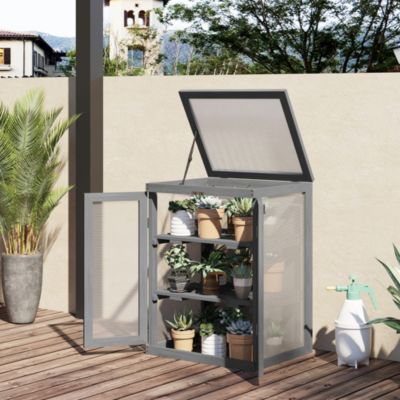 Mini serre de jardin en bois gris foncé à 3 niveaux avec double porte