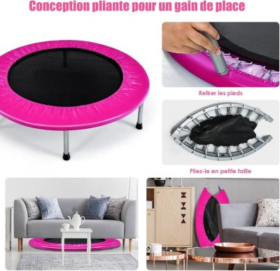 Mini Trampoline  Pliable Charge 150KG Trampoline de Sport Silencieux pour Intérieur avec Tapis de Sécurité