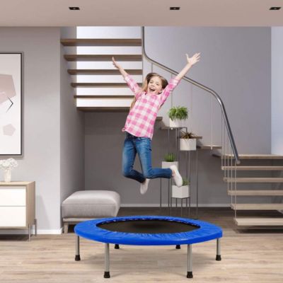 Trampoline Pliable De Fitness D'intérieur Pour Enfants, Adapté Aux Enfants De 3 Ans,Idéal Pour Le Fitness En Intérieur,en Extérieur Et Dans Le Jardin.Sa Capacité De Charge Maximale Est De 120kg (Bleu