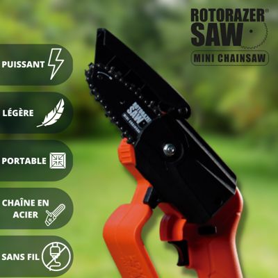 Mini tronçonneuse électrique - Trickblade pro - Rotorazer Mini Chainsaw - VENTEO - Portable et légère - 21 V - Batterie rechargeab