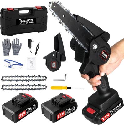 Mini Tronconneuse 6 Pouces sans Fil avec 2 Batteries 1500mAh et 2 Chaines pour Elagage de Jardin et Coupe de Bois Portable