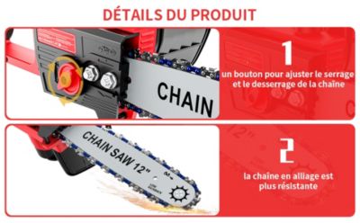 Tronçonneuse Électrique Sans Fil 12 Pouces - Moteur Brushless, Batterie 6.0Ah, 30cm Guide, 2 Chaînes, Pour Jardin - 9