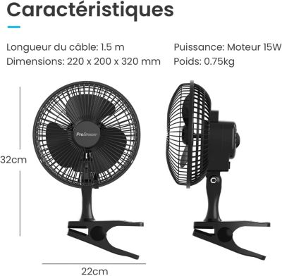 Mini Ventilateur 15cm Noir à Pince avec 2 Vitesses + Clip - Ventilateur de Table Petit Portable Silencieux avec Rotation 360