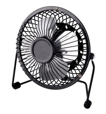 Mini ventilateur de table orientable USB en métal noir Ø130 mm