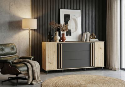 MINIO go for it, Commode HURON 150 cm chêne artisan/noir | Castorama
