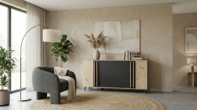 MINIO go for it, Commode HURON 150 cm chêne artisan/noir | Castorama
