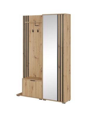 Minio go for it, Ensemble vestiaire NEL, avec miroir, 131 cm, Chêne Artisan / Couleur noire