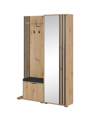 Minio go for it,  Ensemble vestiaire NEL, avec miroir, avec siège tapissé, 131 cm, Chêne Artisan / Couleur noire