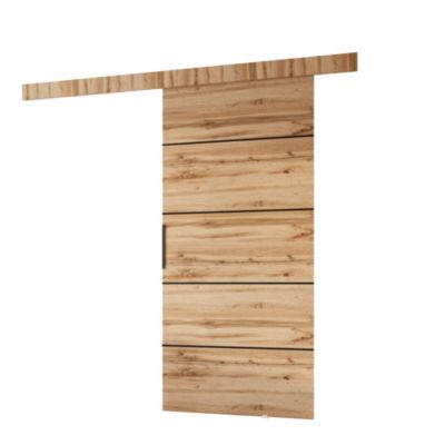 MINIO go for it, porte coulissante PRIM 2K 96 cm, baguette décorative en Noir,  poignée de porte en noir, Chêne Wotan / Noir