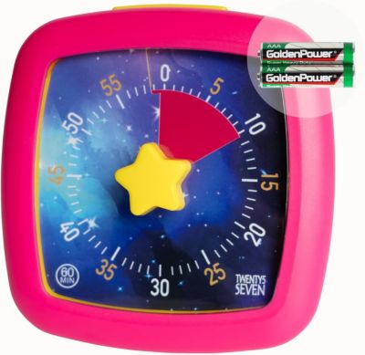 Minuteur analogique visuel 60 Minutes avec Bouton d'arrêt d'alarme rose
